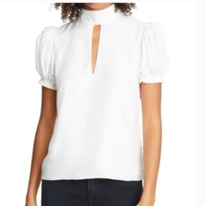Frame Silk Keyhole Neck White Blouse